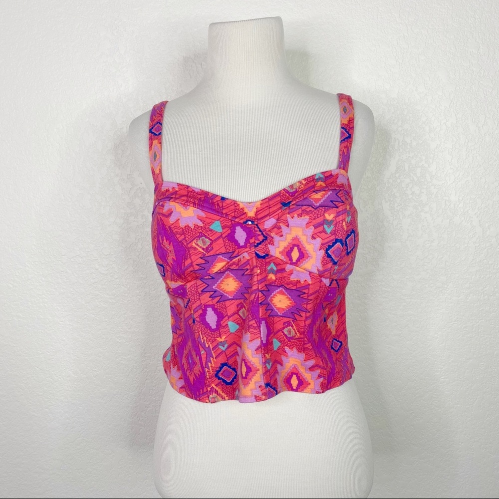 Nollie Pink Aztec Caged Back Bustier Crop Top